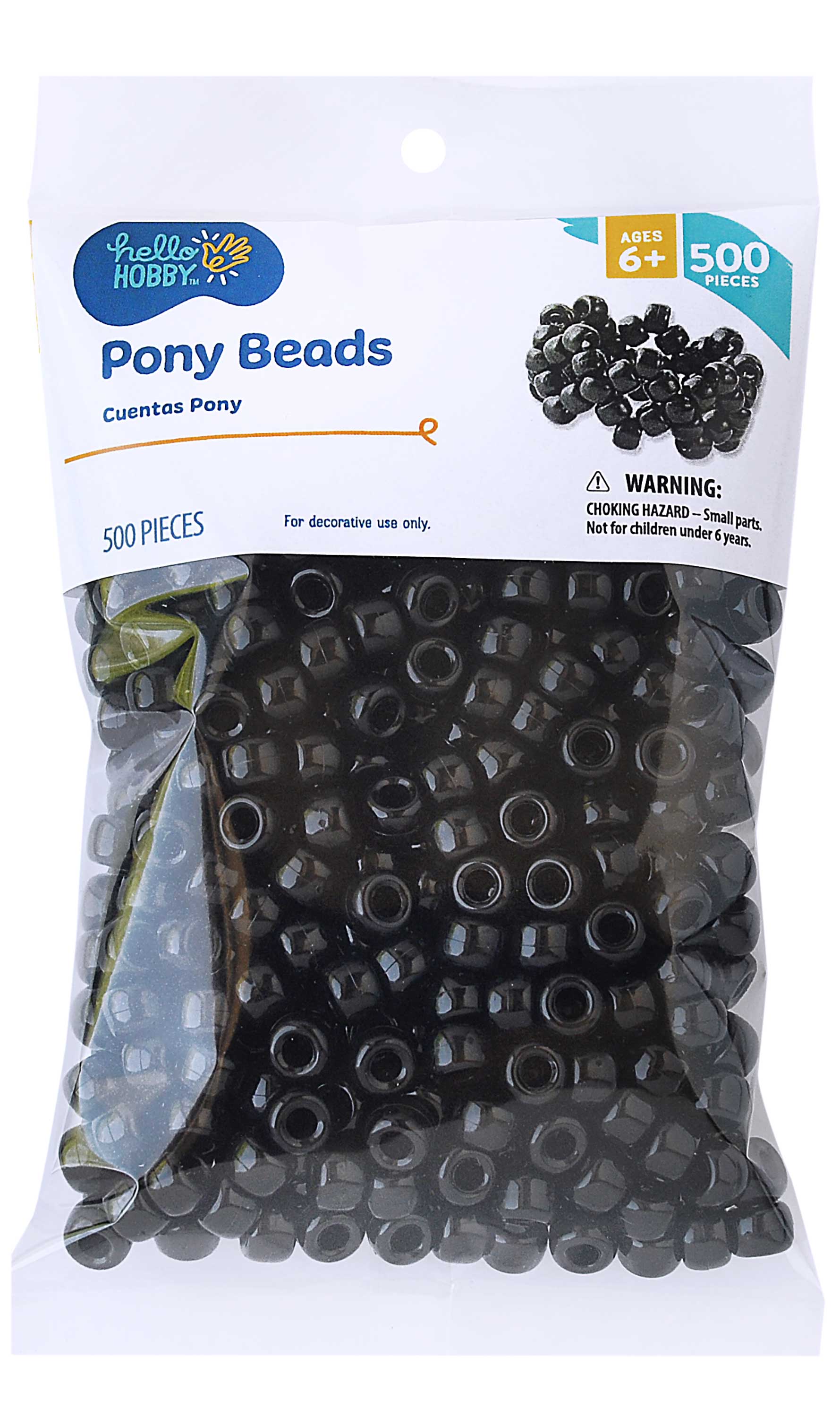 Hello Hobby Pony Bead Mix, Black, 500 Pieces, Plastic Craft Beads for Jewelry Making and DIY Projects