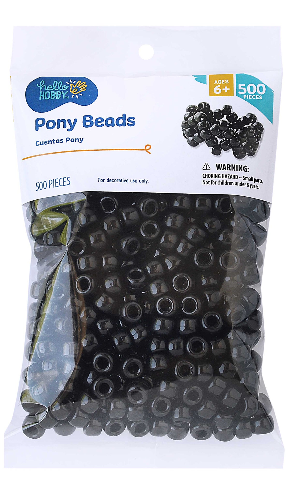 Hello Hobby Pony Bead Mix, Black, 500 Pieces, Plastic Craft Beads for Jewelry Making and DIY Projects