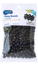 Plastic pony beads, black, 500-piece bag for jewelry making and DIY crafts