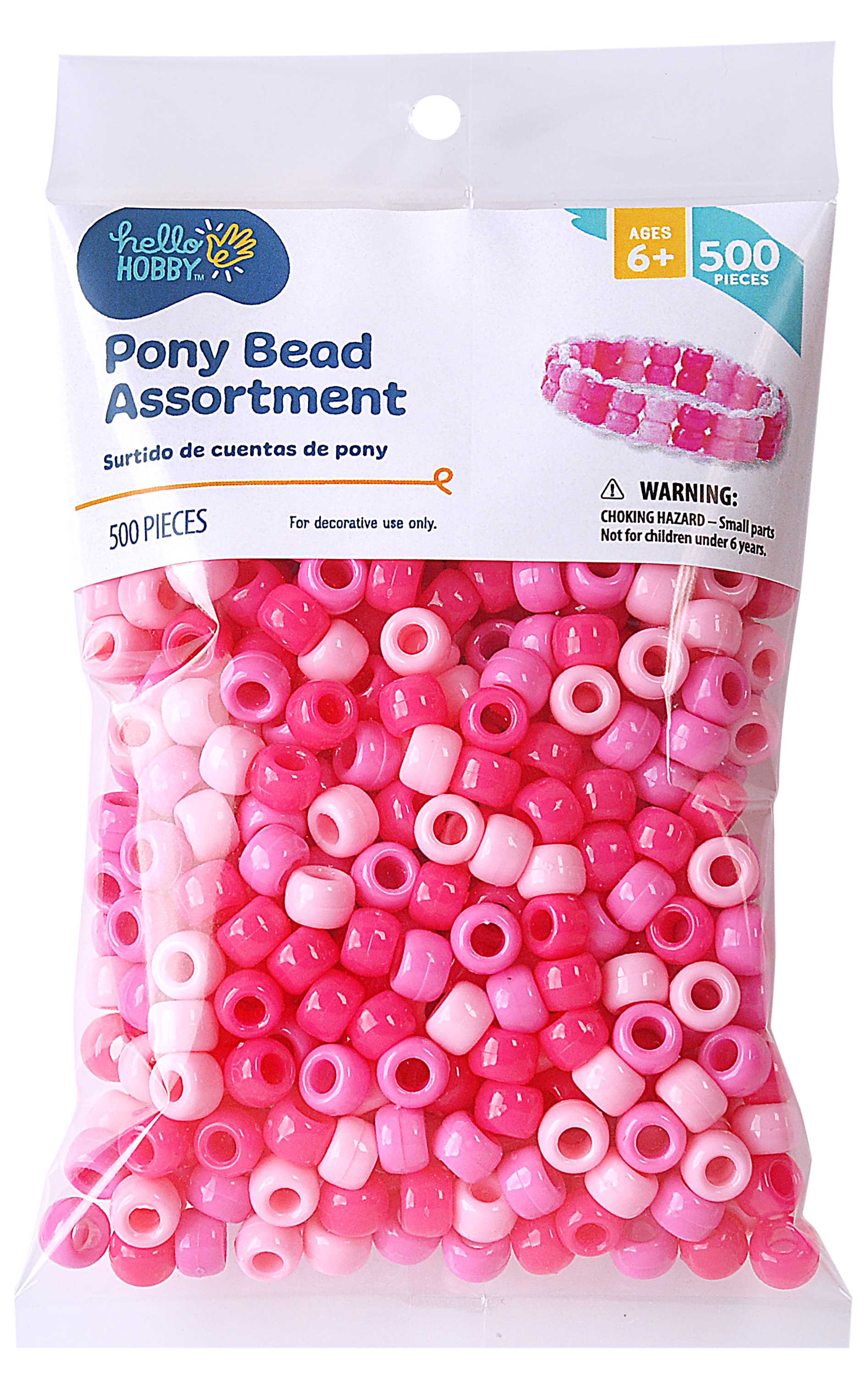 Hello Hobby Pony Bead Mix, Black, 500 Pieces, Plastic Craft Beads for Jewelry Making and DIY Projects