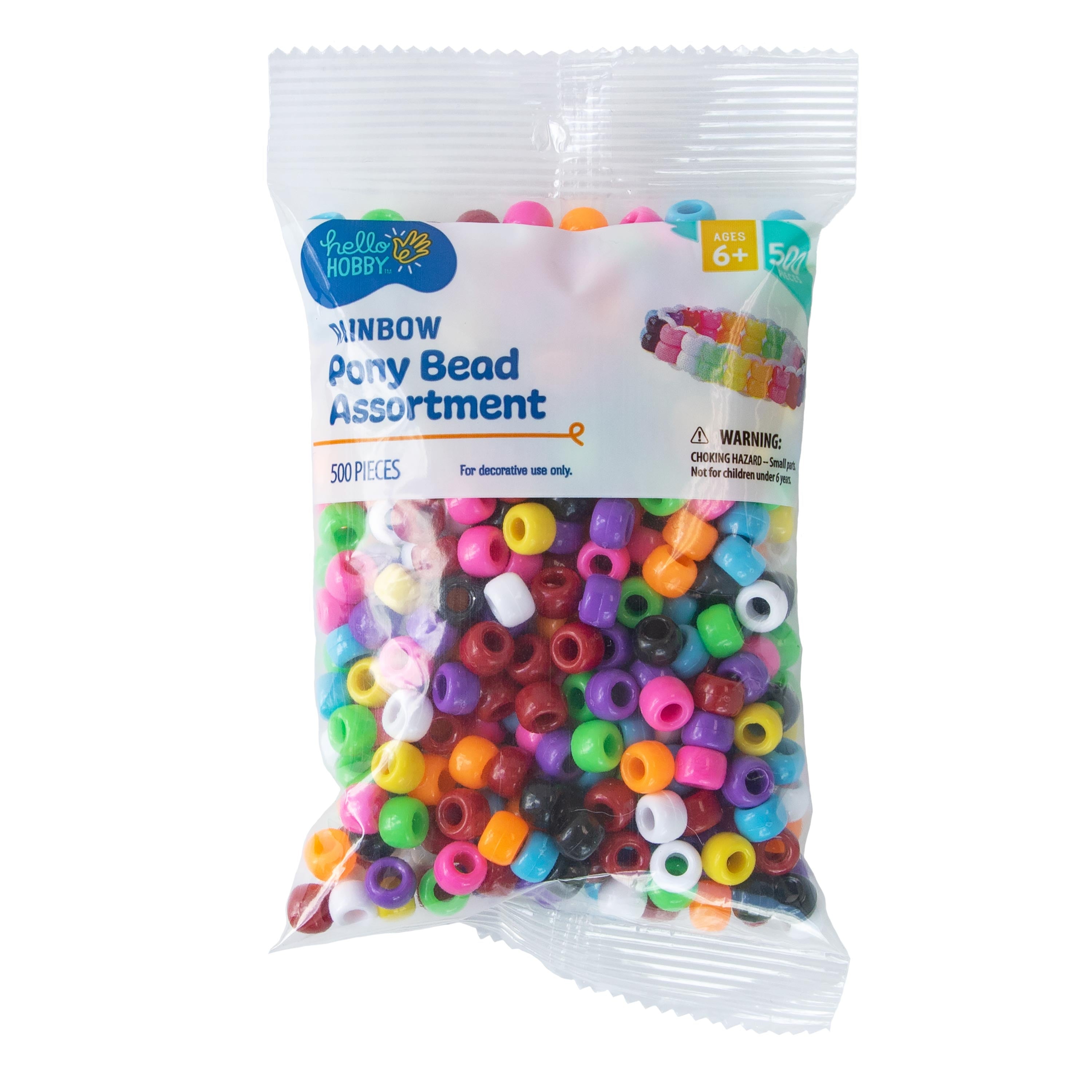 Hello Hobby Pony Bead Mix, Black, 500 Pieces, Plastic Craft Beads for Jewelry Making and DIY Projects