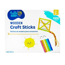 Hello Hobby wooden craft sticks 1000-pack box with sun and craft icons.
