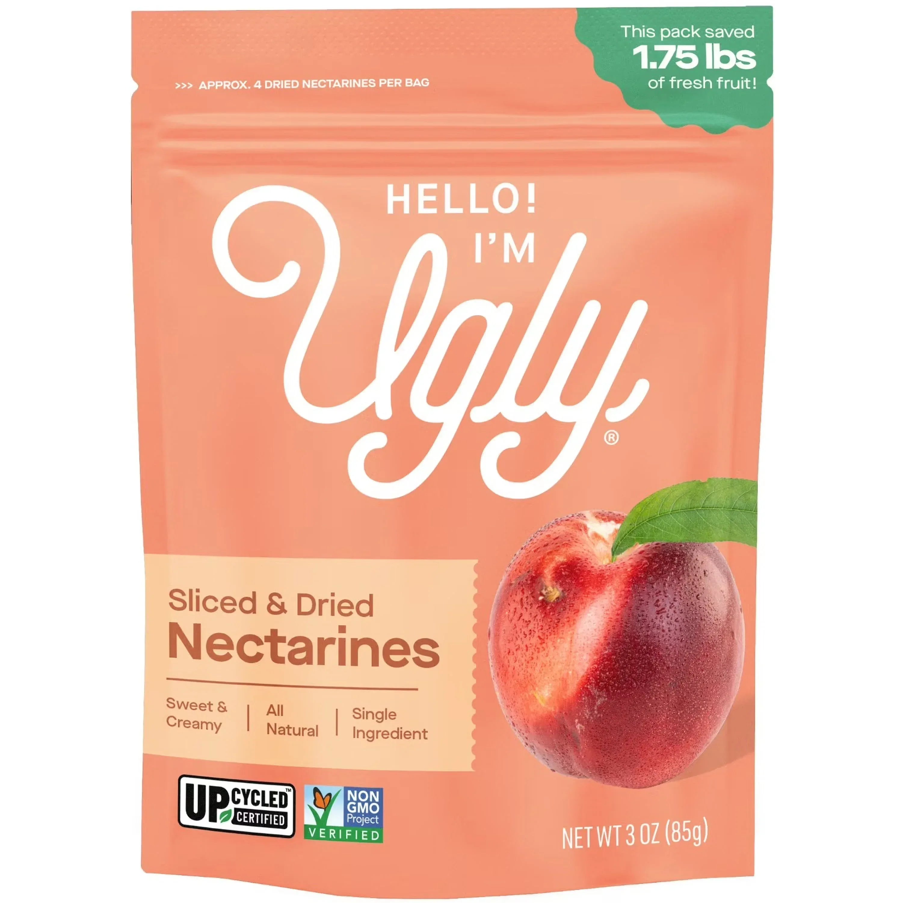 Hello! I'm Ugly Dried & Sliced Nectarines, No Sugar Added Snacks, Unsweetened Dried Fruit, 3 oz