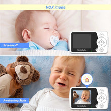 Baby monitor kit with camera and parent unit; screen appears dark while baby sleeps.