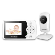 Baby monitor kit with camera and 2.4-inch LCD screen, white devices showing baby video.