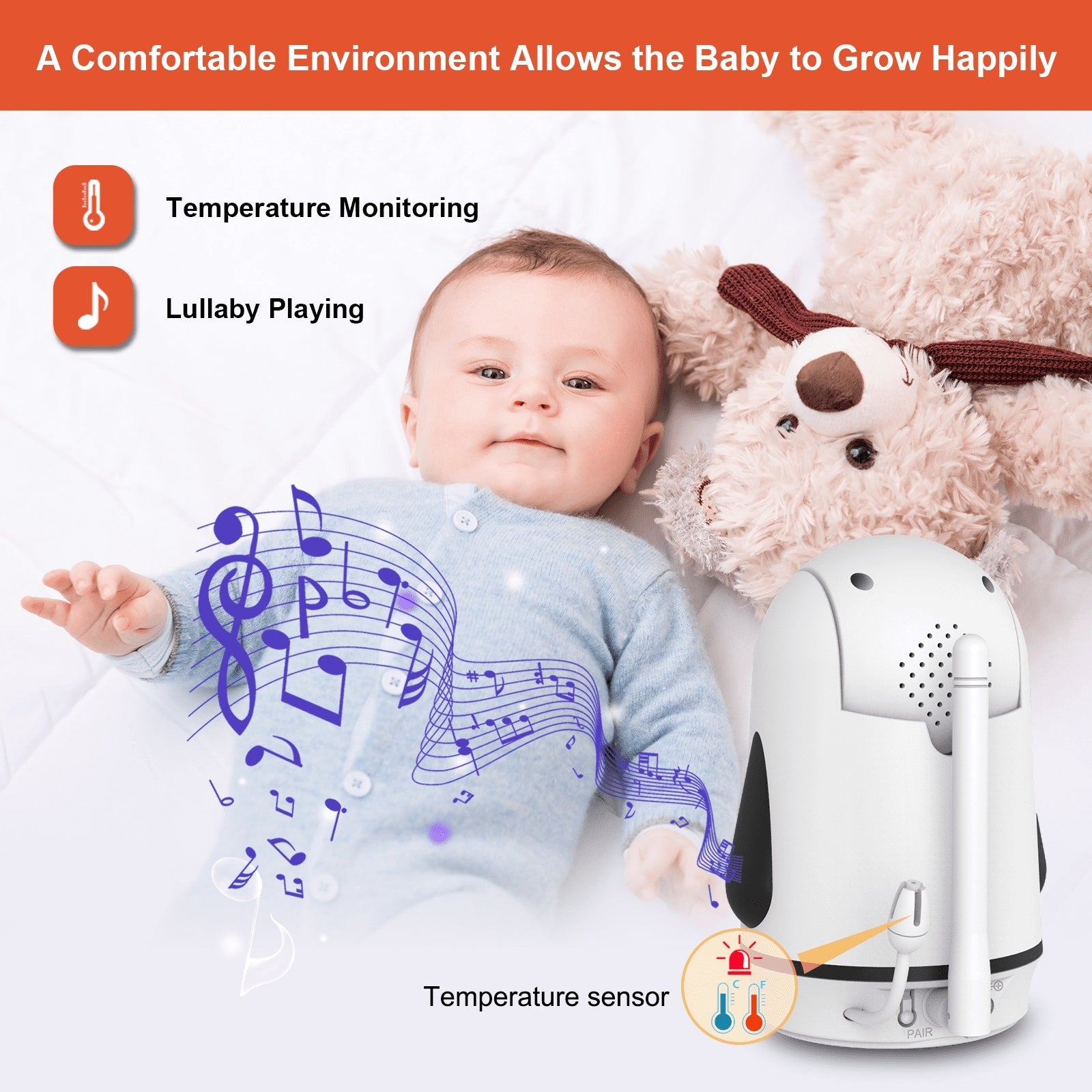 HelloBaby HB6352 Video Baby Monitor – 5″ LCD, No Wifi, Pan-Tilt-Zoom, 1000 ft Range