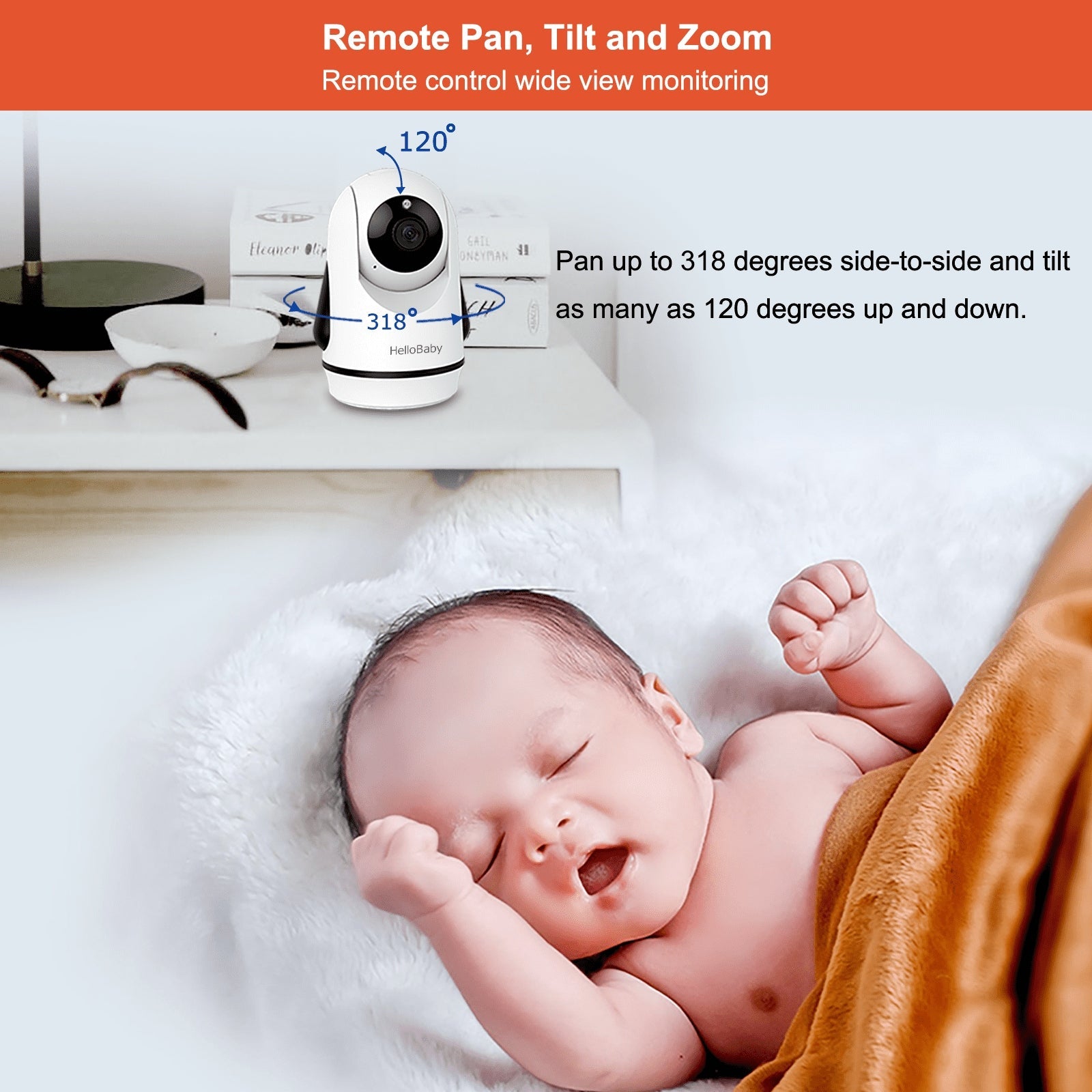 HelloBaby HB6352 Video Baby Monitor – 5″ LCD, No Wifi, Pan-Tilt-Zoom, 1000 ft Range