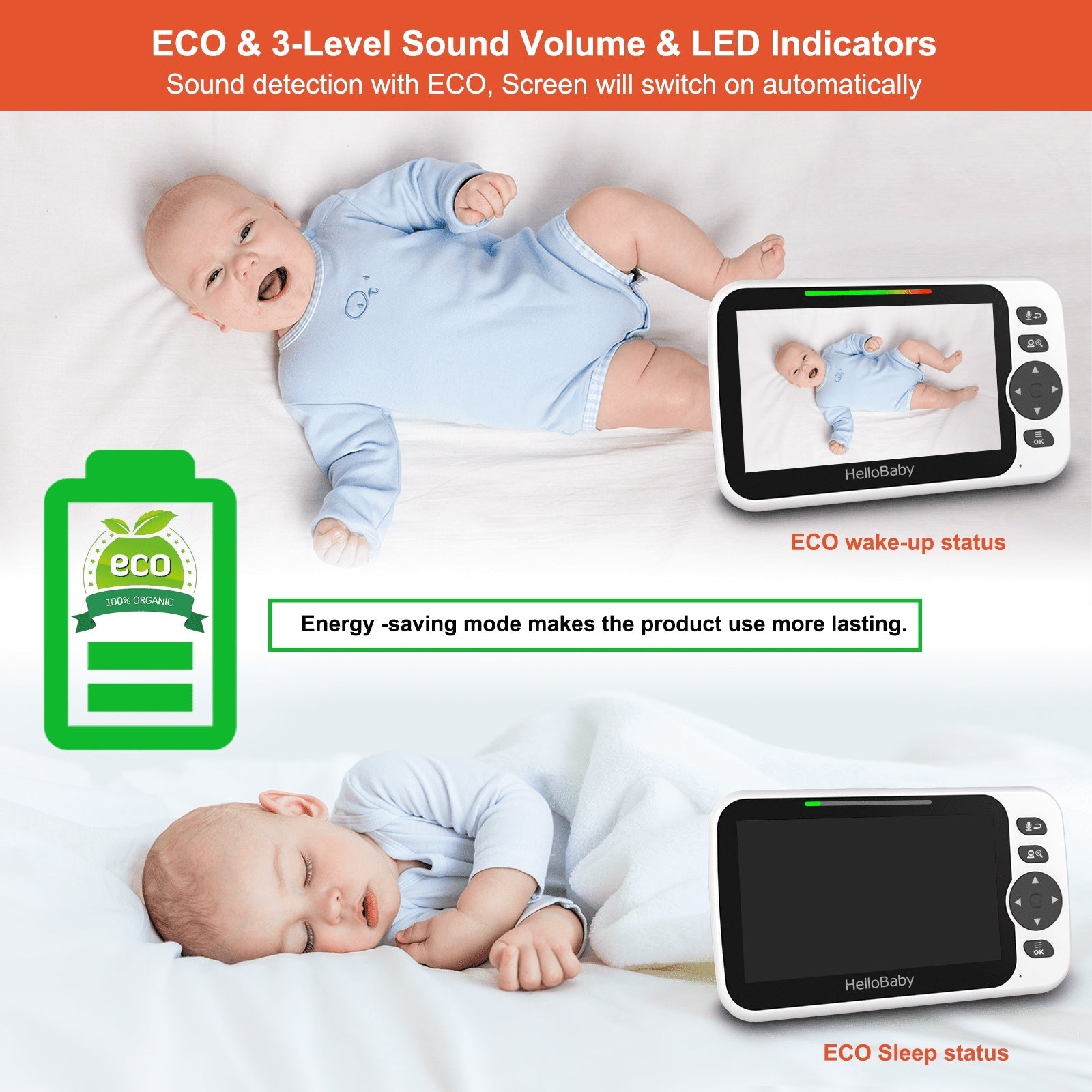 HelloBaby HB6352 Video Baby Monitor – 5″ LCD, No Wifi, Pan-Tilt-Zoom, 1000 ft Range