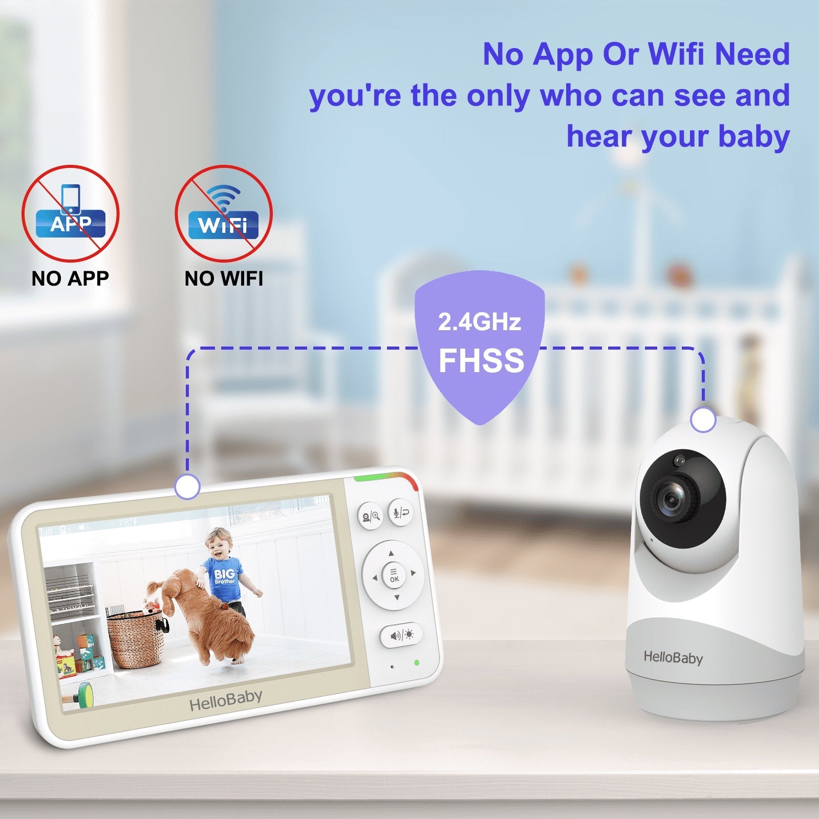 HelloBaby Video Baby Monitor-HB6256 with Remote Pan-Tilt and Zoom, 1000ft Long Range, No WiFi, 5.0" LCD, Night Vision, Lullabies, and Two-Way Audio