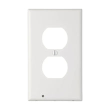LED duplex outlet cover, white, with two circular openings and night light