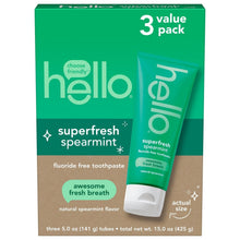 Fluoride-free spearmint toothpaste 3-pack box showing three tubes