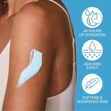 Hempz Triple Moisture body lotion on upper arm with light blue moisturizer swipe