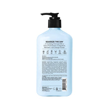 Hempz Triple Moisture body lotion bottle with black pump, back label, light blue