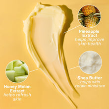 Hempz body lotion bottle with cream swatch and shea butter, honey melon, pineapple extract