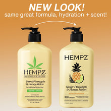 Hempz body lotion bottles, sweet pineapple & honey melon, pump dispensers (front views)