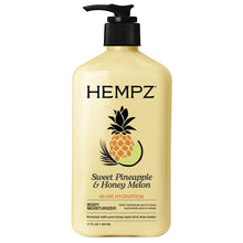 Hempz body lotion bottle, sweet pineapple & honey melon, pump top, 17 fl oz