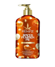 Hempz spiced pumpkin pie body moisturizer bottle with gold pump, 17 fl. oz