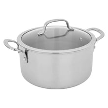 Stainless steel tri-ply lidded stock pot with loop handles