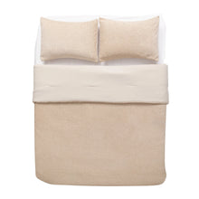 Beige chenille comforter set with two matching pillows and tailored fitted look