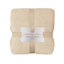 Beige 3-piece comforter set in chenille herringbone with label
