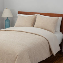 Beige comforter set with two matching chenille herringbone pillows