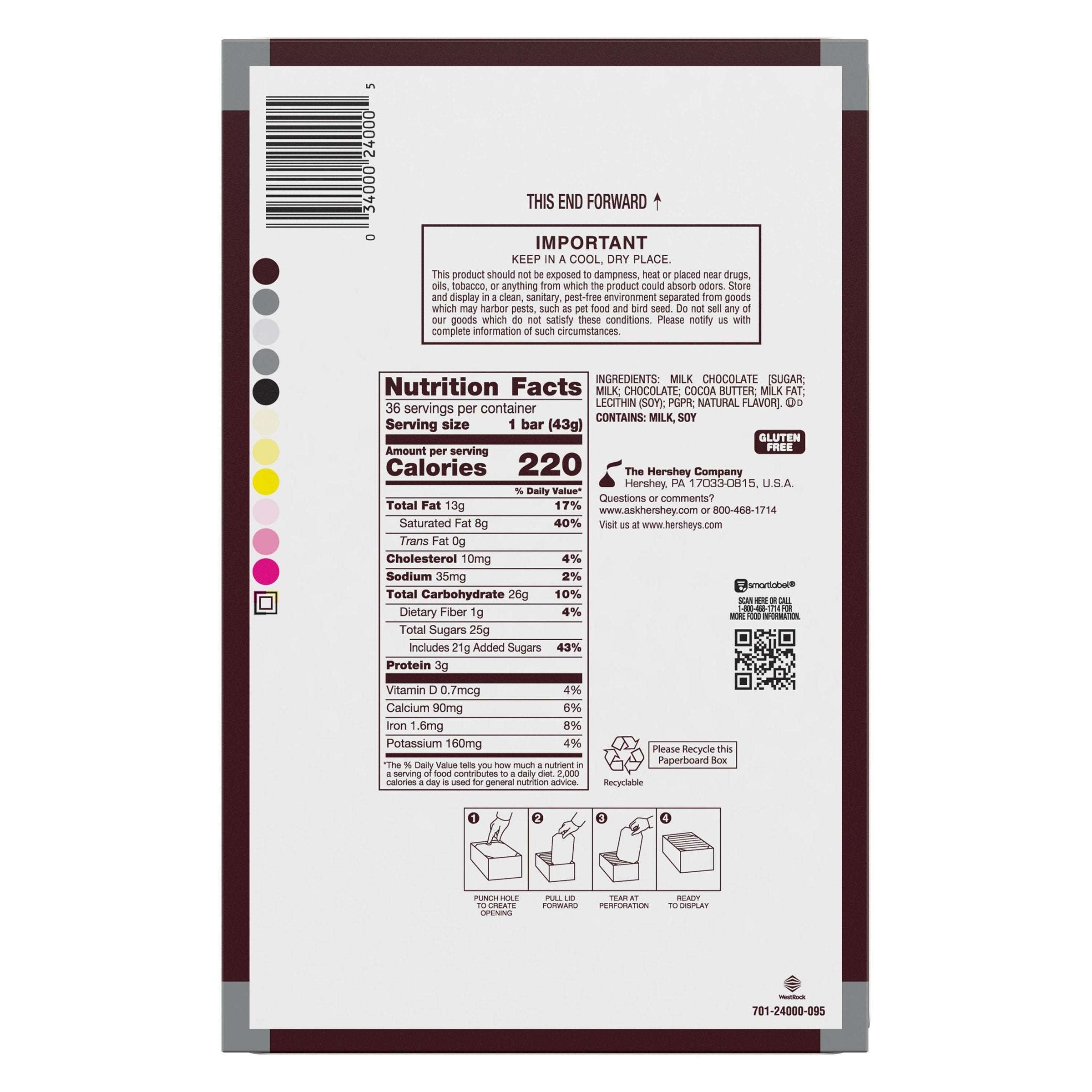 Hershey's Milk Chocolate, 1.55 oz, 36-count