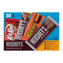 Assorted Hershey's chocolate candy bars box with 30 full-size bar wrappers