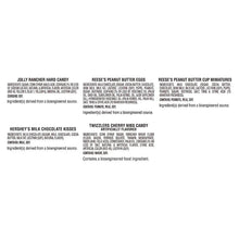 Assorted Easter candy bag ingredient panel listing Jolly Rancher, Reese's, Twizzlers