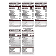 Assorted Easter candy bag nutrition facts labels with calories and serving details