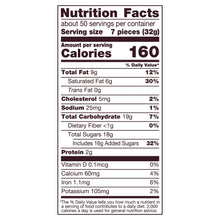 Nutrition Facts panel: 7 pieces (32 g), 160 calories
