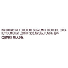 Milk chocolate candy bag ingredients text panel on the back