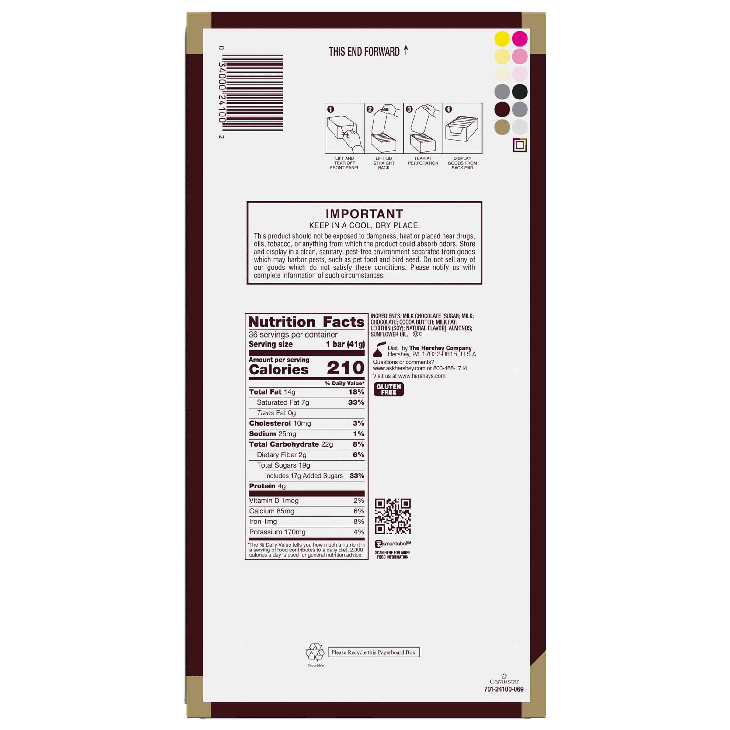 Hershey's Milk Chocolate With Almonds, 1.45 oz, 36-count