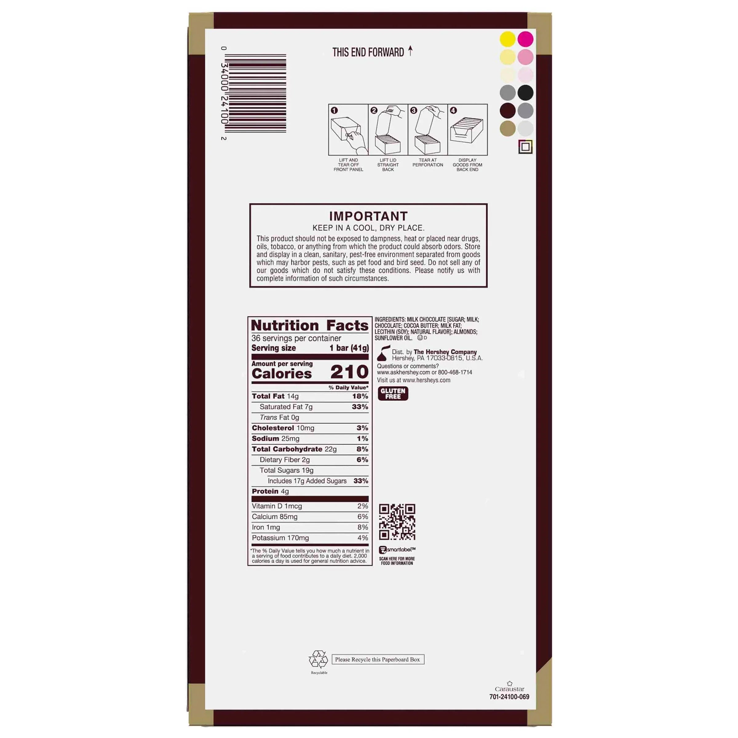 Hershey's Milk Chocolate With Almonds, 1.45 oz, 36-count