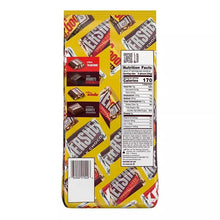 Assorted Hershey's mini chocolate candy bars bag with nutrition facts panel
