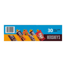 Hershey's 30-count assortment box side with barcode and full-size bar icons