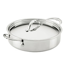 Stainless steel braiser with domed lid and loop handles