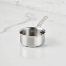 Stainless steel butter warmer with short handle and small pour pot