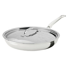 Stainless steel skillet with domed lid and side helper handle
