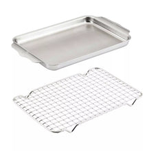 Quarter sheet pan with wire rack, stainless steel, rectangular tray and lifting tabs