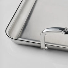 Stainless steel griddle pan corner with side handle and polished rim