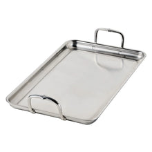 Stainless steel griddle pan with two side handles and flat cooking surface