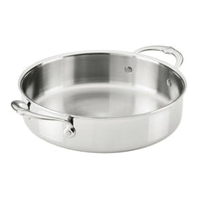 Stainless steel rondeau pot with two side handles and open interior
