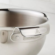 7-qt stainless mixing bowl angled view with pouring lip and handle