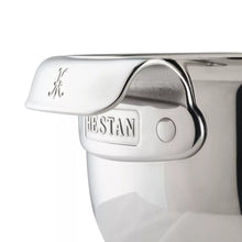 7-qt stainless mixing bowl close-up with molded handle and Hestan logo