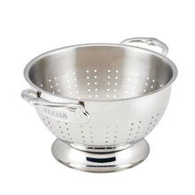 Stainless steel colander with handles and perforated basket for draining