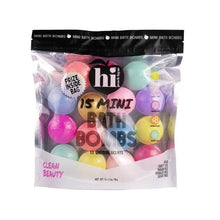 Mini bath bomb bag with colorful mini bath bombs and hi logo, prize inside bag