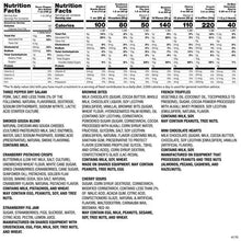 Nutrition facts and ingredient information panel for packaged gift snacks