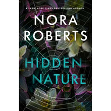 Hardcover book: dark cover with neon title Hidden Nature and leaf-and-web design