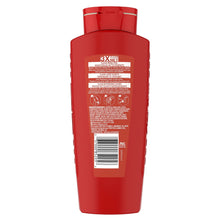 Men's body wash bottle, red with back label