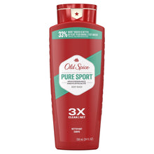 Old Spice Pure Sport body wash bottle, red with front label
